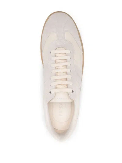 Ferragamo Salvatore  Cream Leather Achille 1' Sneakers Men In White