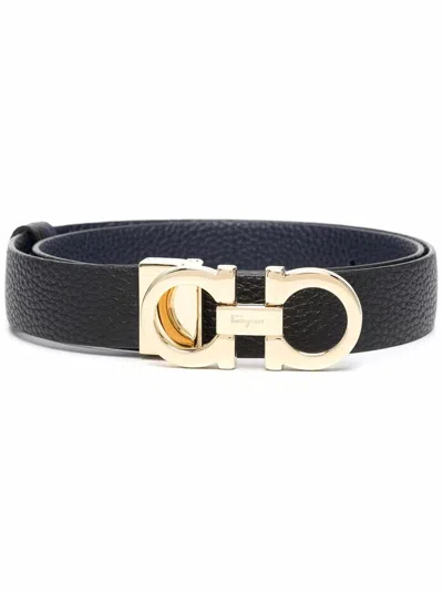 Ferragamo Leather Reversible Belt In Black