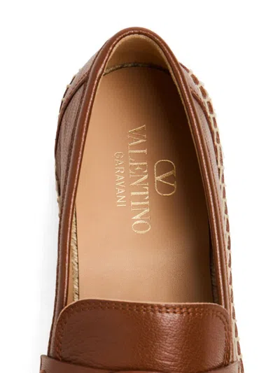 Valentino Garavani Caramel Leather Vlogo Espadrilles In Brown