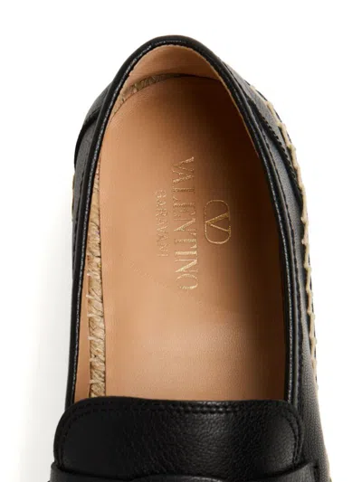 Valentino Avenue Palm Goatskin Espadrilles With Jute Sole In Black
