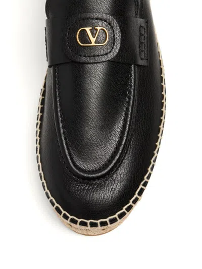 Valentino Avenue Palm Goatskin Espadrilles With Jute Sole In Black