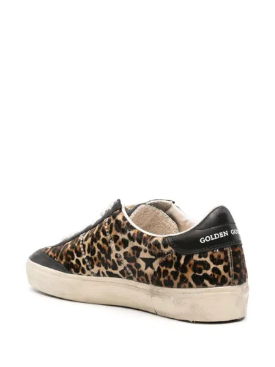 Golden Goose Soul Star Sneakers In Leopard-print Pony Skin With Black Nappa Leather Heel Tab And Inserts In Brown