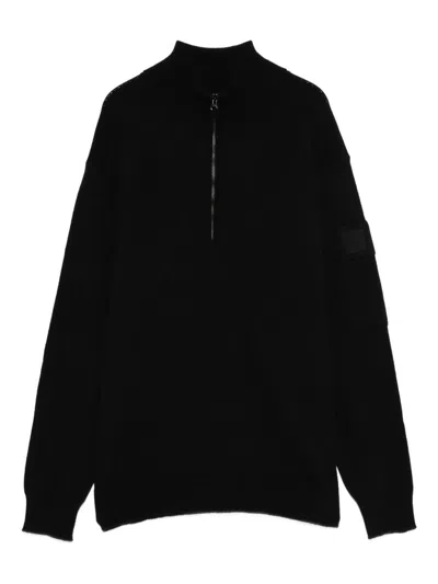 C.p. Company Knitwear Polo Collar In Extrafine Merino Wool Clothing In Black
