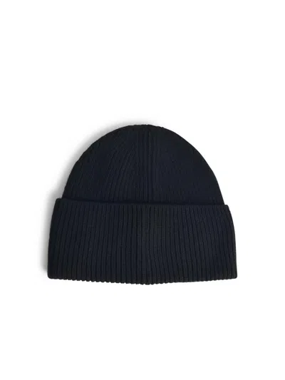 Moncler Black Wool Knit Logo Patch Beanie In Black