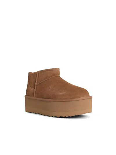 Ugg Classic Ultra Mini Platform Ankle Boots In Chestnut In Sand