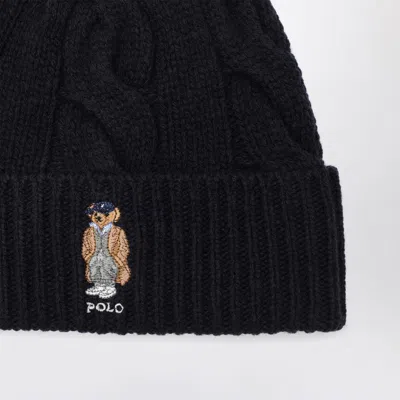 Polo Ralph Lauren Midnight Blue Wool Blend Beanie Hat In Black