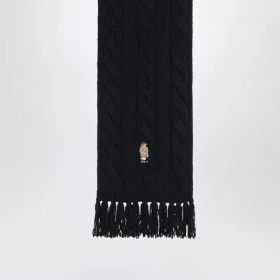 Polo Ralph Lauren Cable-knit Embroidered Scarf In Black