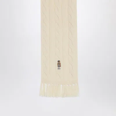 Polo Ralph Lauren Cable-knit Bear-embroidered Scarf In Neutral