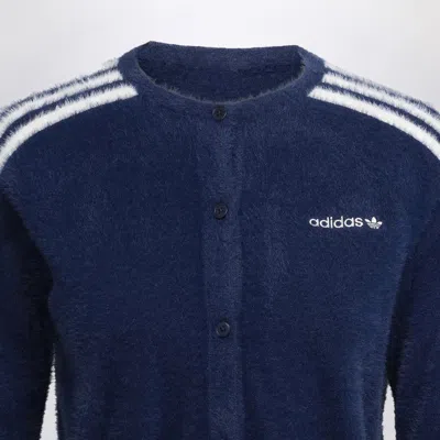 Adidas Originals Indigo Fluffy Knitted Cardigan In Blue