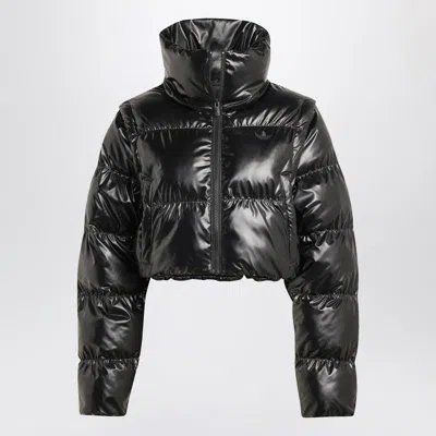 Adidas Originals Shiny Black Convertible Cropped Puffer Jacket