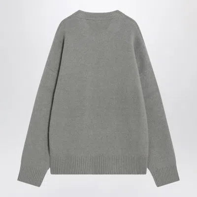 Ami Alexandre Mattiussi Ami Round Neck Sweater With Logo Detail And Ribbed Finishes In Gray