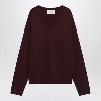 Ami Alexandre Mattiussi Ami Paris Cherry-coloured Wool And Cashmere Sweater Ami De Coeur Men In Burgundy
