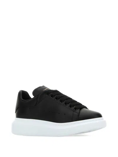 Alexander Mcqueen Women's Leather Sneakers With Leather Heel In Black