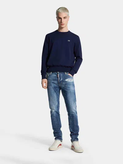 Dsquared2 Blue Jeans With Ripped Details And Logo Patch On The Rear In Blue