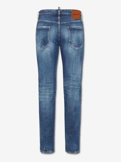 Dsquared2 Blue Jeans With Ripped Details And Logo Patch On The Rear In Blue