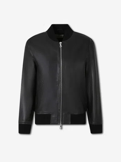 Officine Generale Christo Leather Bomber Jacket In Black