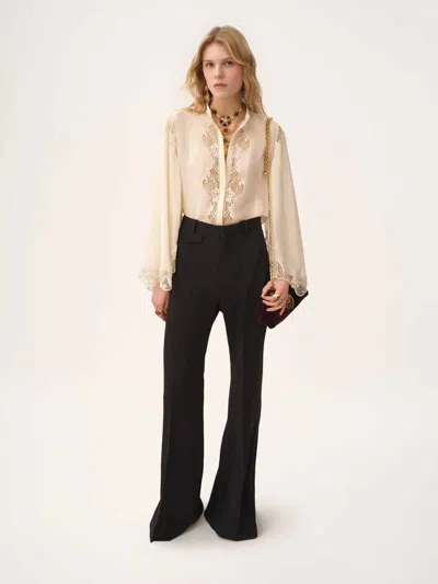 Chloé Fluid Silk Georgette And Lace Blouse In Neutral