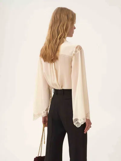 Chloé Fluid Silk Georgette And Lace Blouse In Neutral