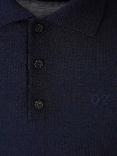 Dsquared2 Dsquared Dark Blue Wool Polo Shirt In Blue
