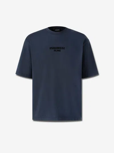 Dsquared2 Logo-embroidered Crewneck T-shirt In Blue