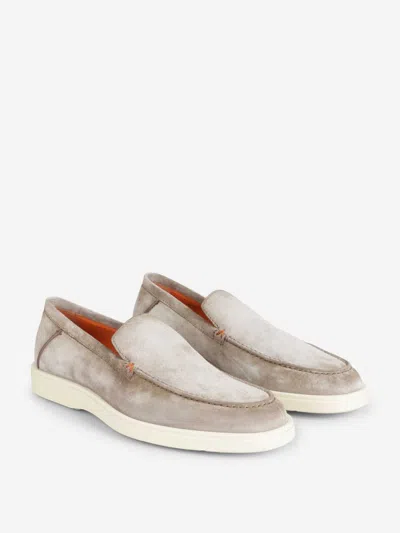 Santoni Suede Detroit Loafers In Sand