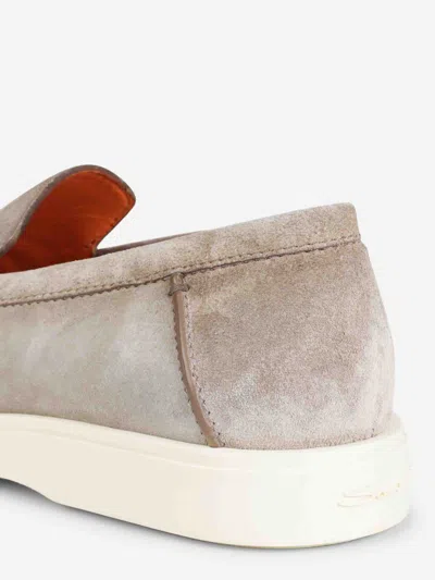 Santoni Suede Detroit Loafers In Sand