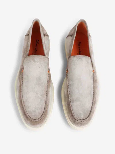 Santoni Suede Detroit Loafers In Sand