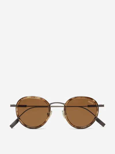 Zegna Striped Havana Titanium And Acetate Sunglasses In Brown