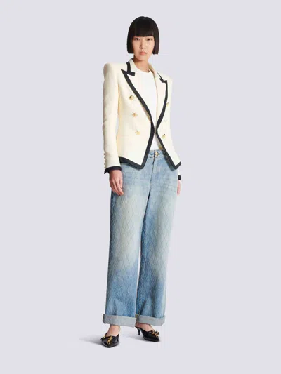Balmain One Button Fitted Natte Jacket Clothing In White