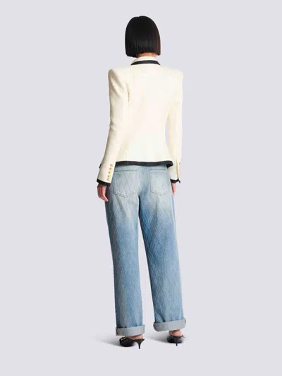 Balmain One Button Fitted Natte Jacket Clothing In White