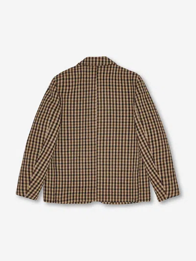 Ganni Checked Single-breasted Wool Blazer In Brown