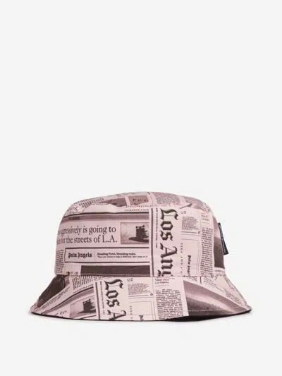 Palm Angels Newspaper Print Bucket Hat In Brown