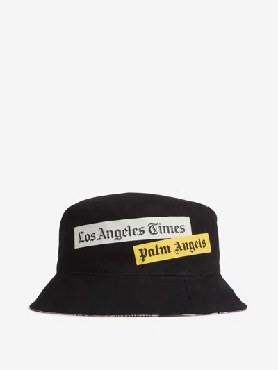 Palm Angels Newspaper Print Bucket Hat In Brown