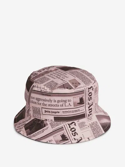 Palm Angels Newspaper Print Bucket Hat In Brown