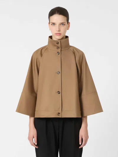 Max Mara Short Gabardine Cape In Brown