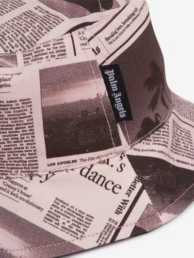 Palm Angels Newspaper Print Bucket Hat In Brown