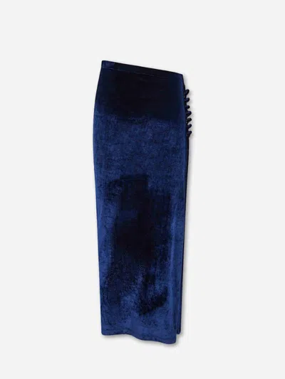 Rabanne Asymmetric Buttoned Velvet Midi Skirt In Blue