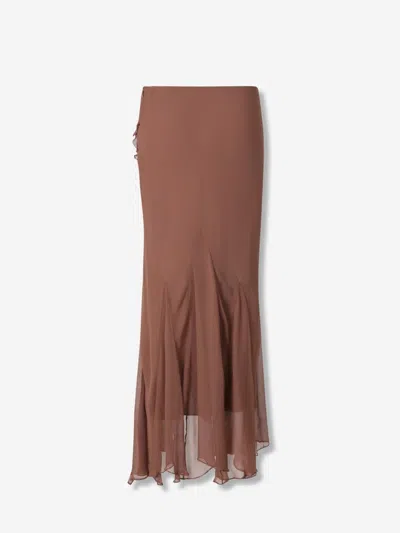 Staud Diana Ruffled Asymmetric Maxi Skirt In Brown