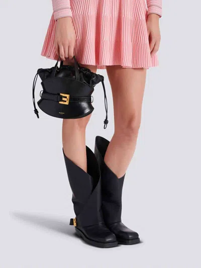 Balmain Shuffle Mini Top-handle Bag In Calfskin In Black