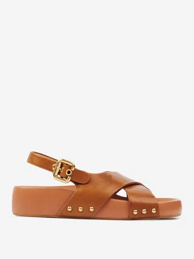 Chloé Mae Paddington Leather Crisscross Sandals In Brown