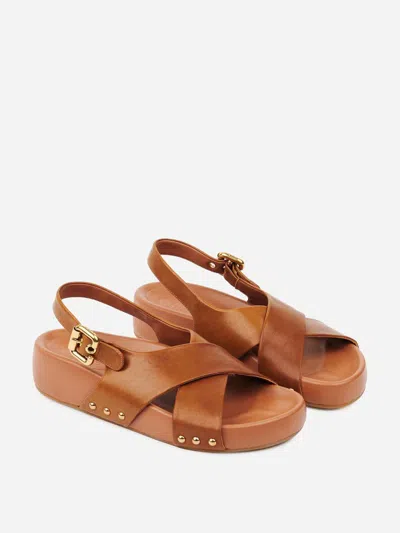 Chloé Mae Paddington Leather Crisscross Sandals In Brown