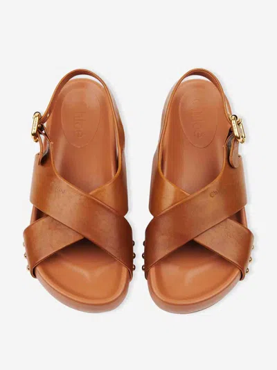 Chloé Mae Paddington Leather Crisscross Sandals In Brown