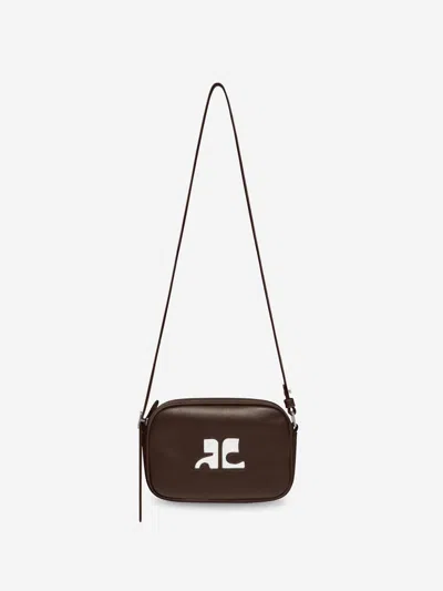 Courrèges Structured Brown Calf Leather Camera Bag With Detachable Strap In Brown
