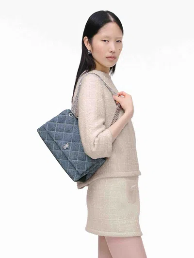 Marc Jacobs Womens Light Wash Indigo The Quilted Dual Convertible Denim Shoulder Bag In Blue