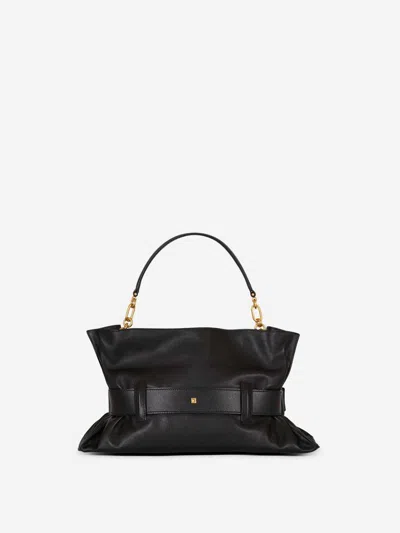 Balmain Anthem Medium Buckle Shoulder Bag In Calfskin In Black