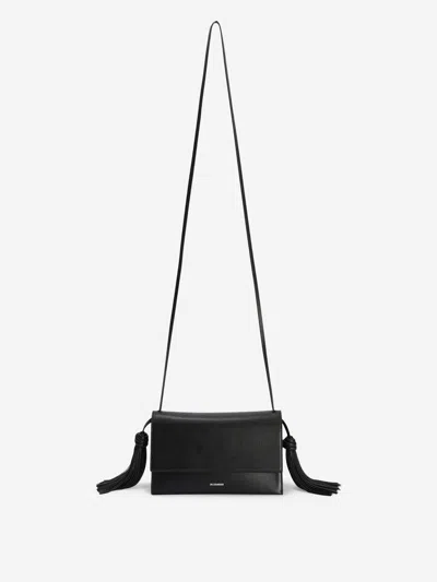 Jil Sander Tasseled Leather Shoulder Bag In Black