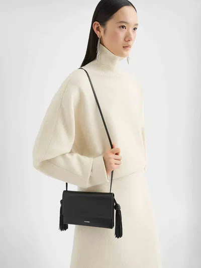 Jil Sander Tasseled Leather Shoulder Bag In Black
