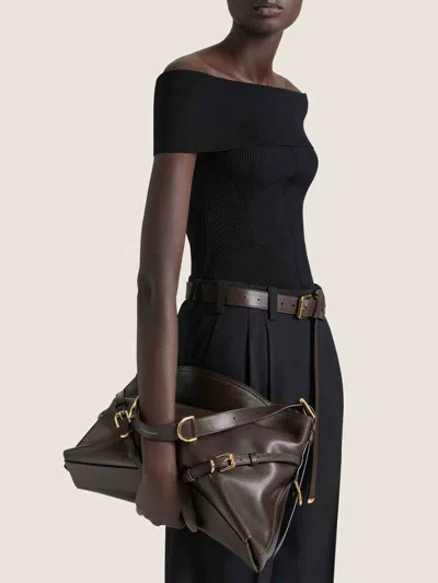 Givenchy Medium Voyou Calfskin Shoulder Bag With Buckle Fastening In Brown