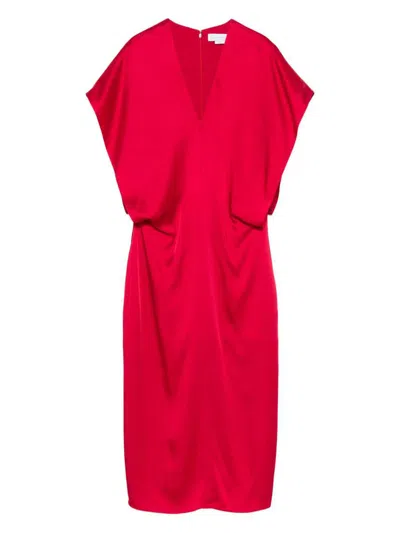 Stella Mccartney Draped Sleeves V-neck Midi Dress In Pink