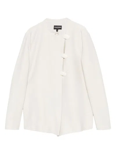 Emporio Armani Textured Fabric Single-breasted Jacket With Mandarin Collar In White